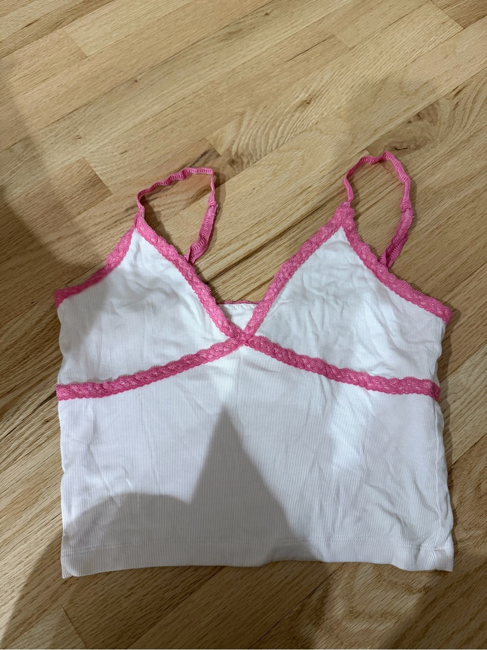 White & Pink Lace-Trim Cami Top
